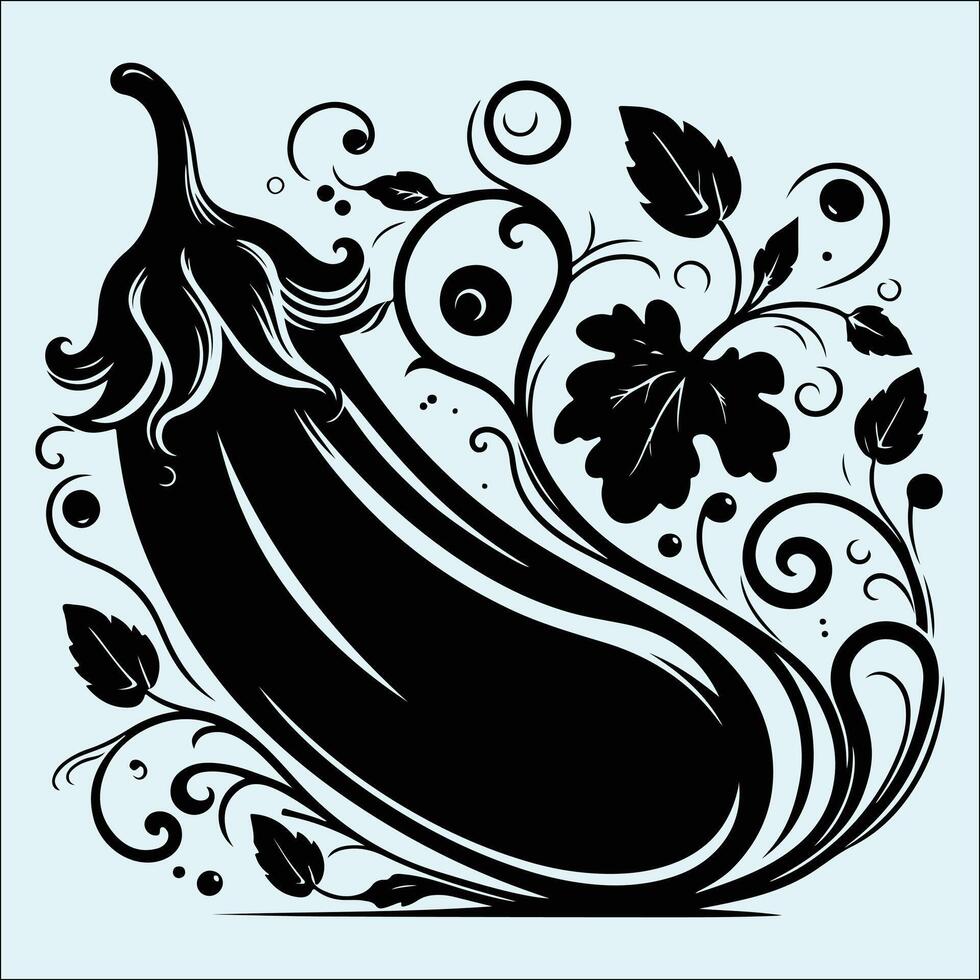 Classic Eggplant Vegetable Silhouette in Clean Black Look vector