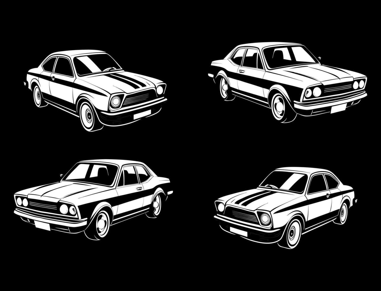 Four different types of cars on a black background vector