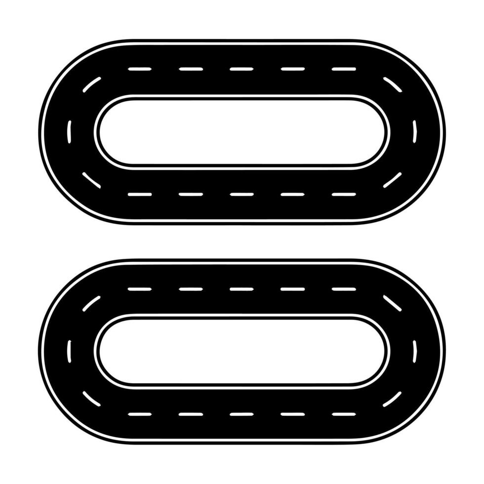 Two black and white oval shaped roads with a white line vector