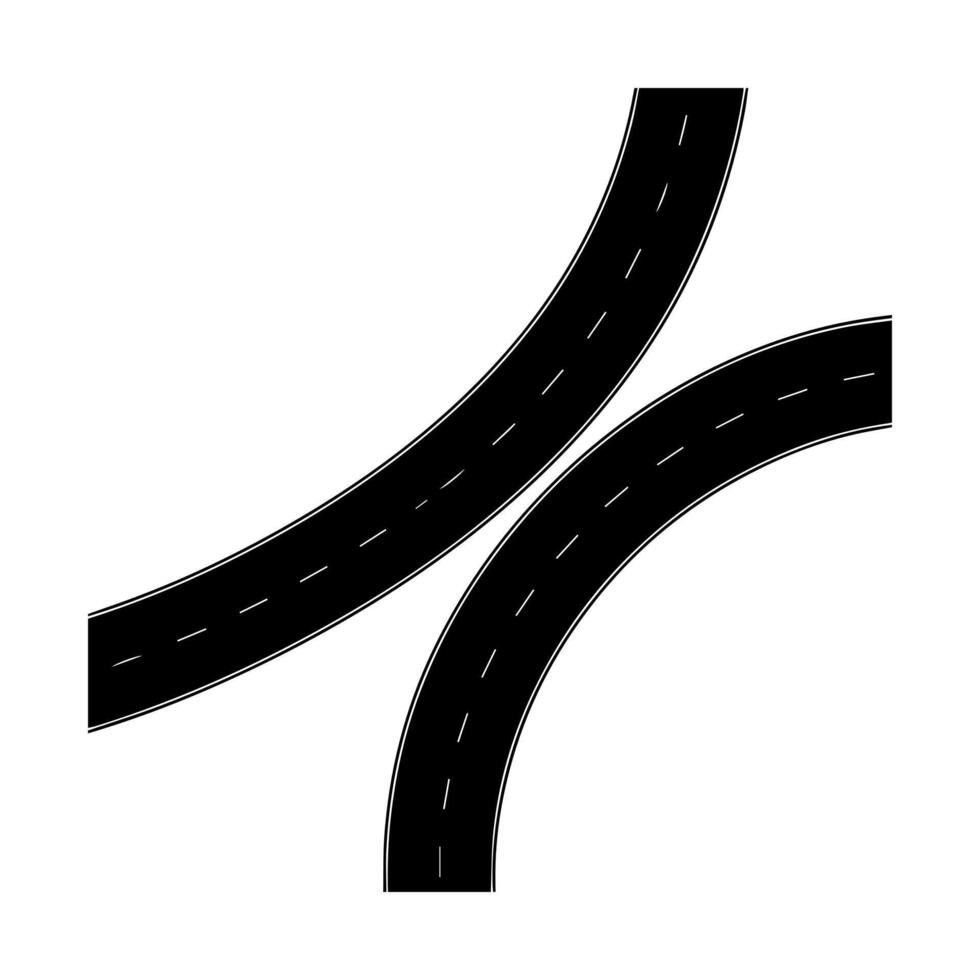 An illustration of a curved road with two lanes vector