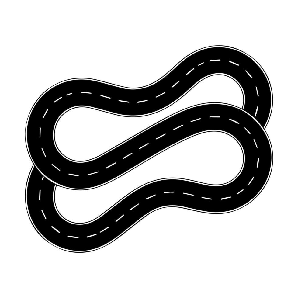 A black and white road icon with two curves vector