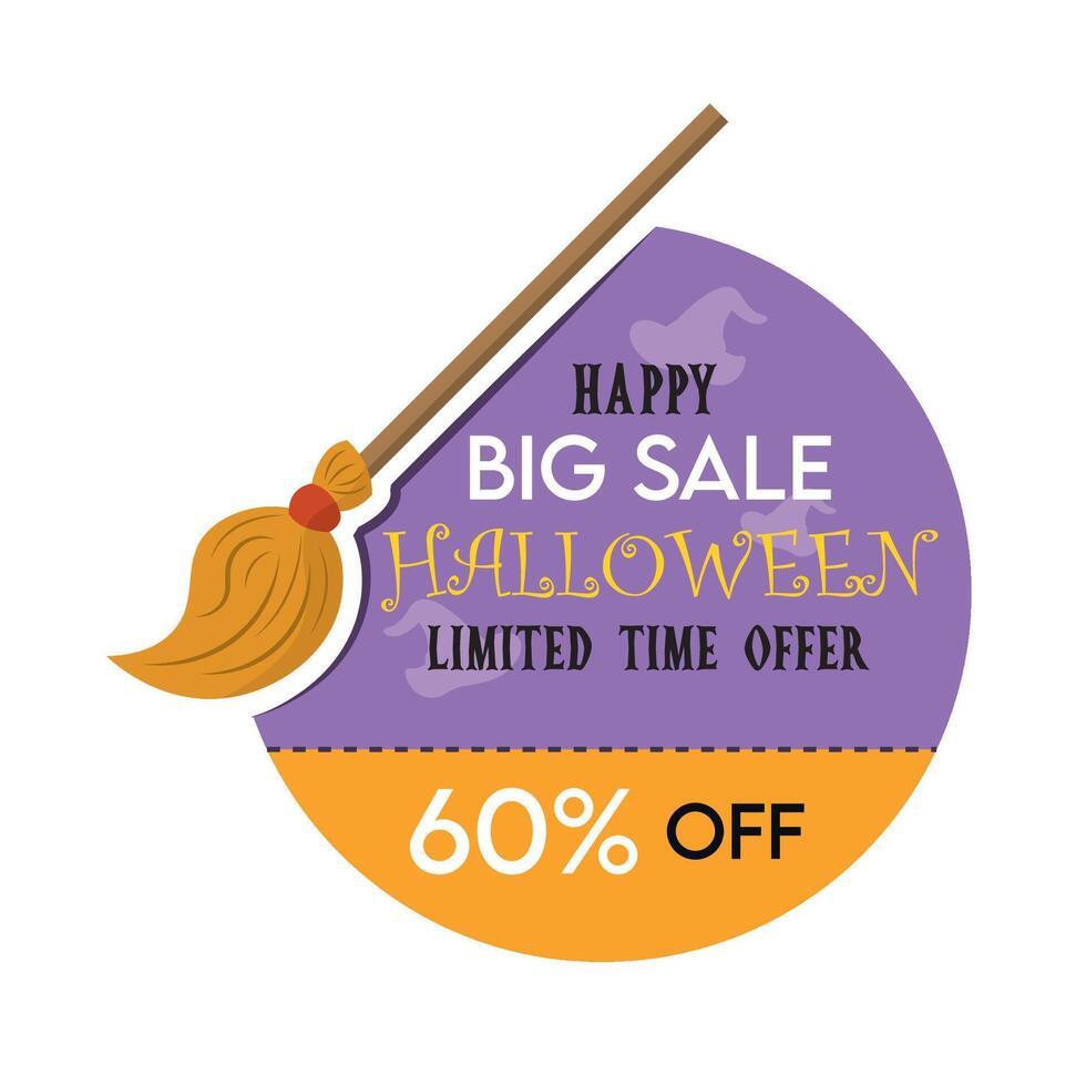 Isolated halloween discount label with a witch broom icon vector