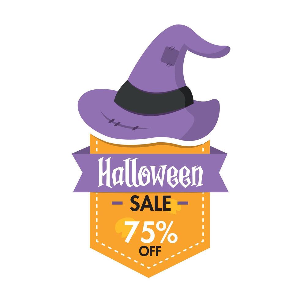 Isolated halloween discount label with a witch hat icon vector