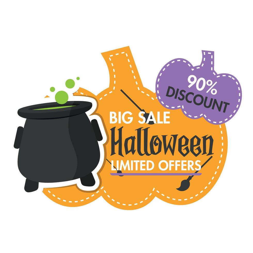 Isolated halloween discount label with a witch cauldron icon vector