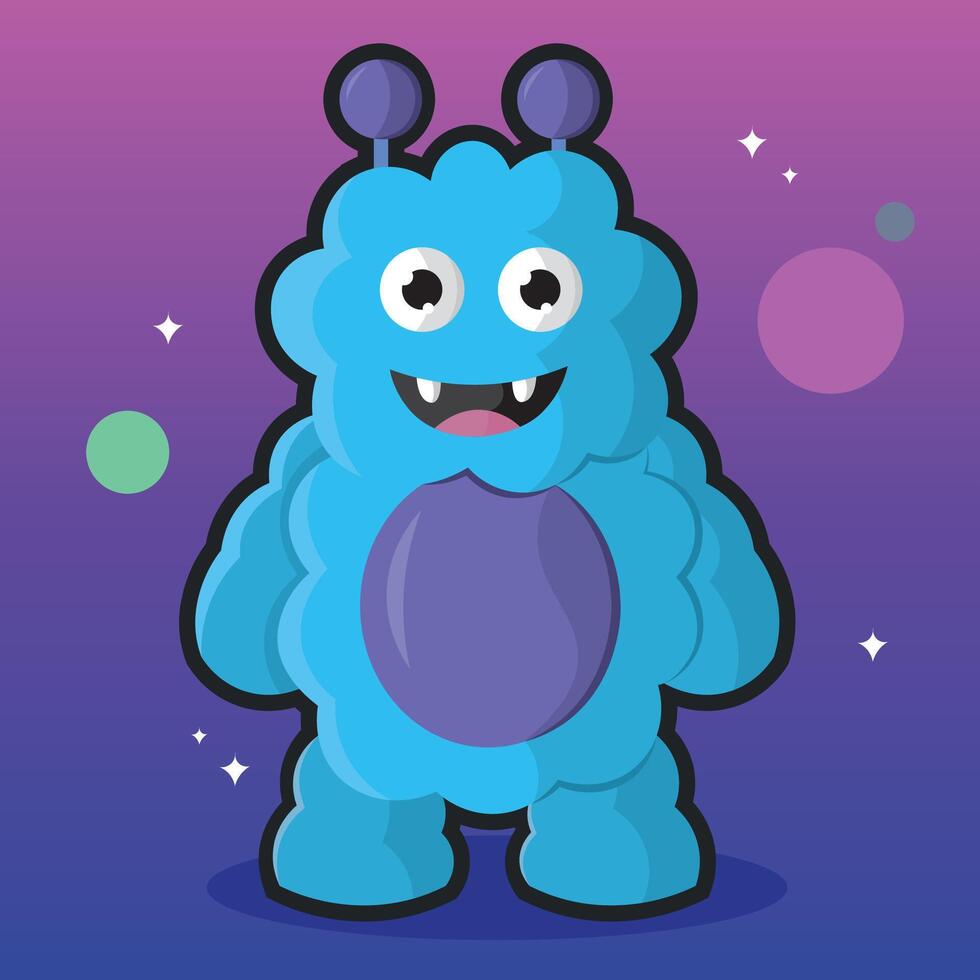 Blue furry alien character. vector