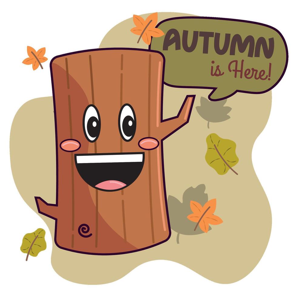 Cute happy autumn wooden log character vector