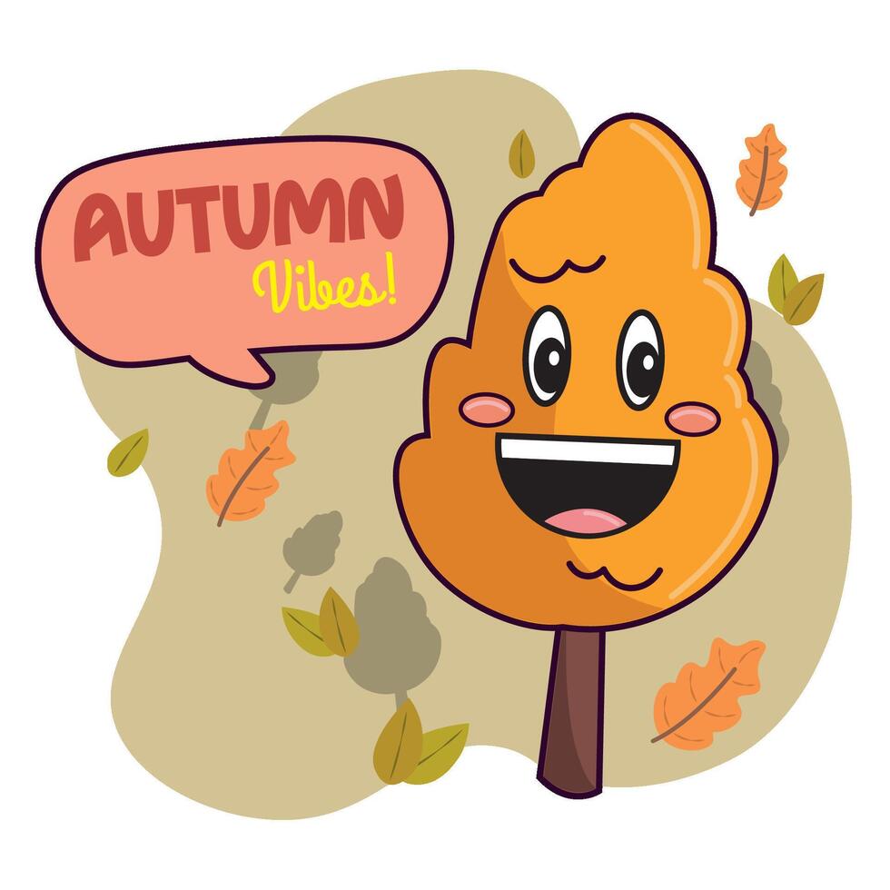 Cute happy autumn seasonal tree character vector