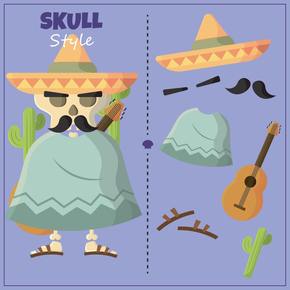 Mariachi skeleton character. vector