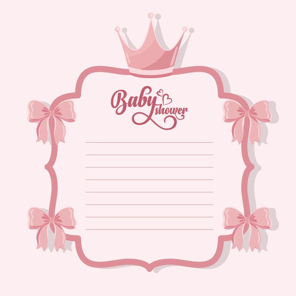 Pink baby shower frame with bows and princess crown Its a girl vector