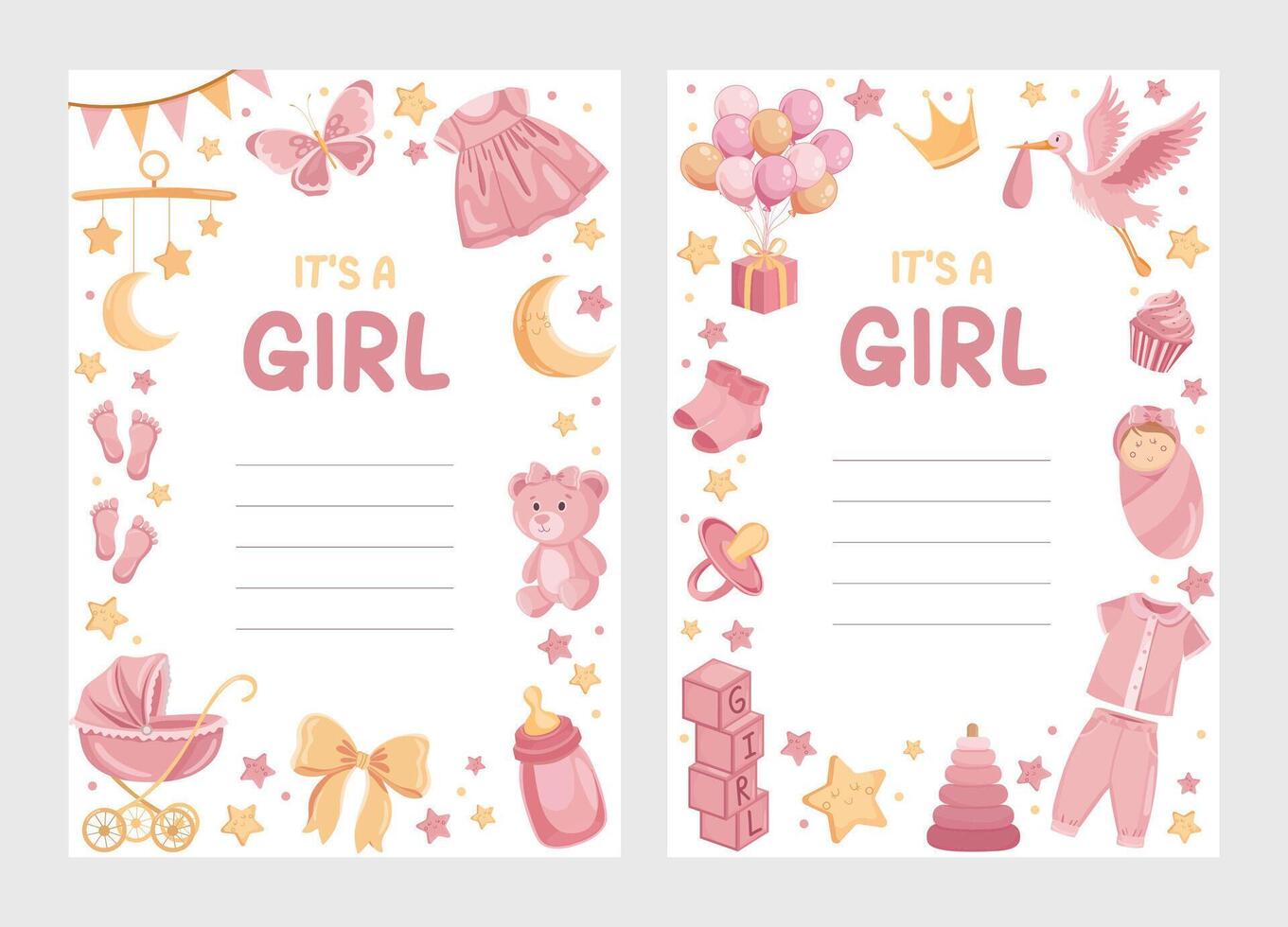 It's a girl announcement greeting card congratulations Baby pink elements vector