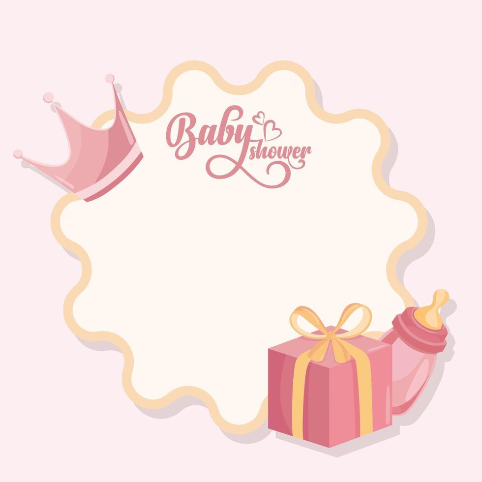 Baby shower frame with cute pink flat illustrations Its a girl vector