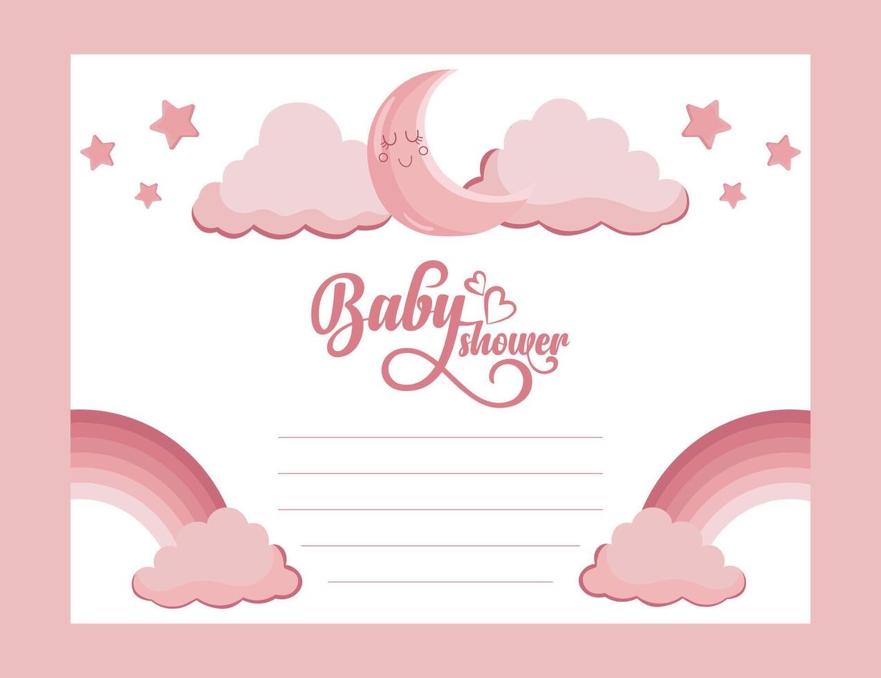 Cute pink baby shower greeting card template with sky elements in background vector