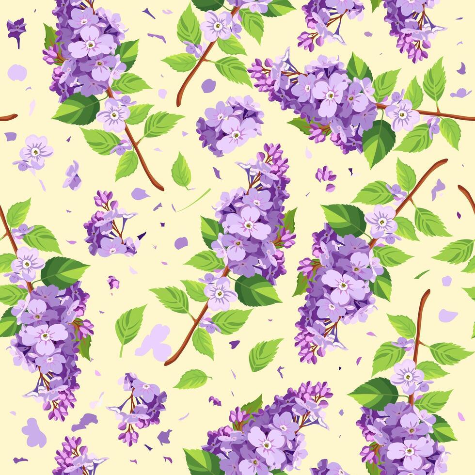 seamless floral pattern with lilac on light yellow background vector