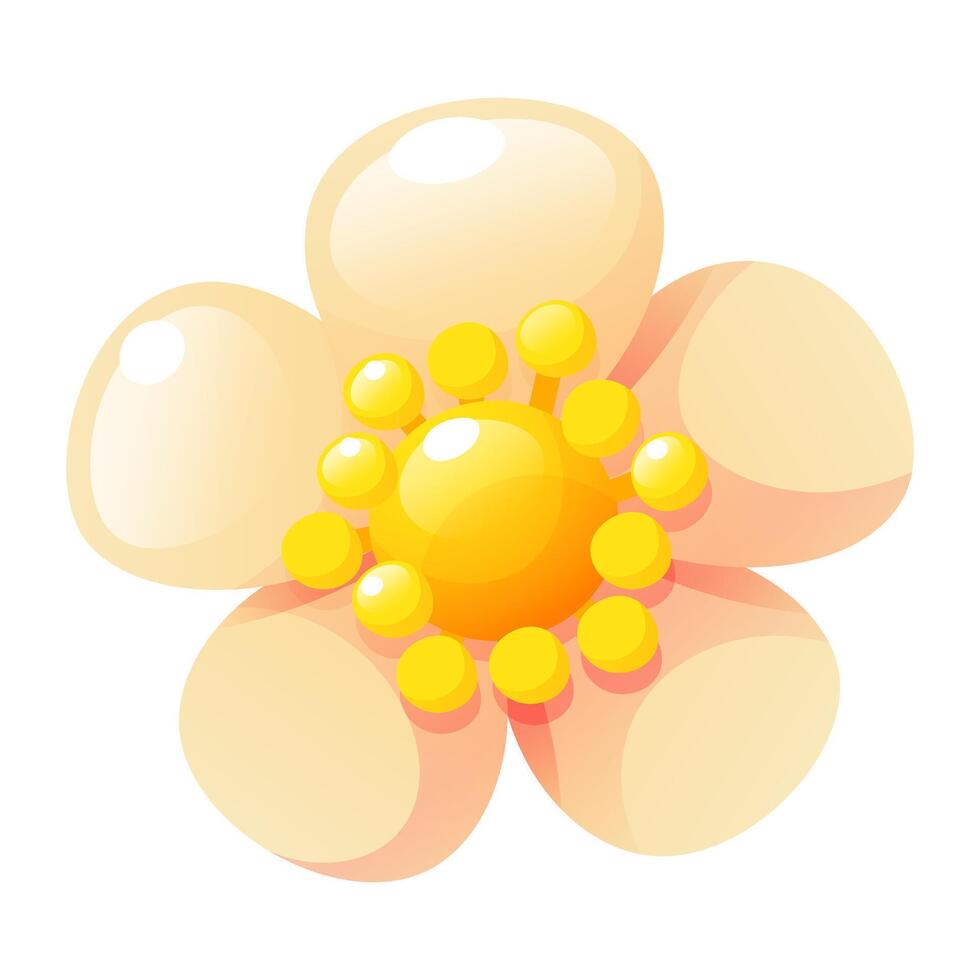 image of a strawberry flower with five white petals and a yellow center. A delicate illustration, perfect for children design, decoration, and themes related to spring and summer. vector
