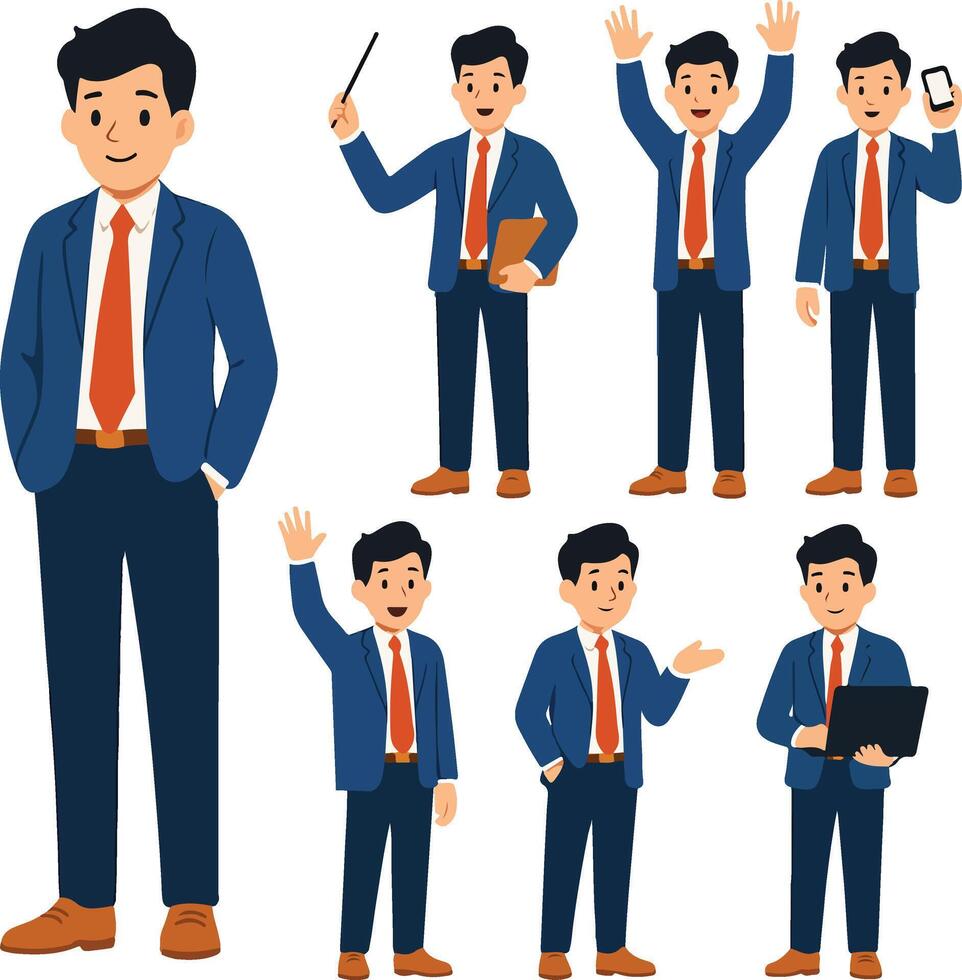 businessman in different poses, including a man in a suit and tie vector