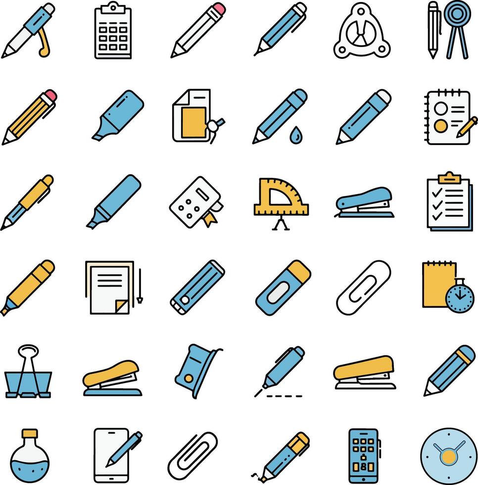 school supplies icons set graphics resources for vector