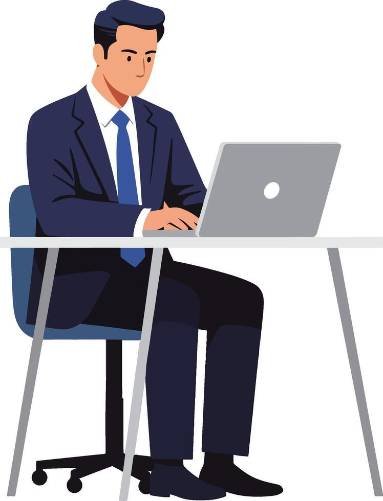 Businessman working on a laptop at his desk illustrations vector