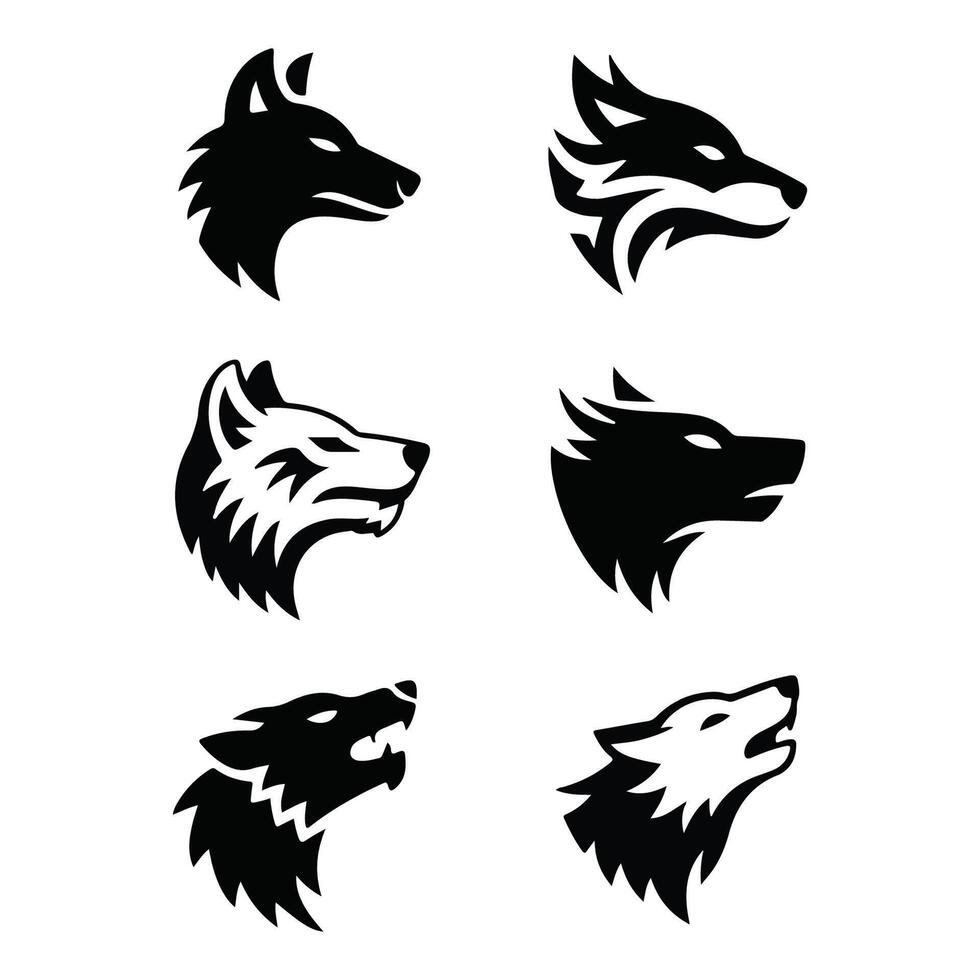 Fox cute face and head set silhouette.Wild animal head icons, design, nature background, graphic design vector