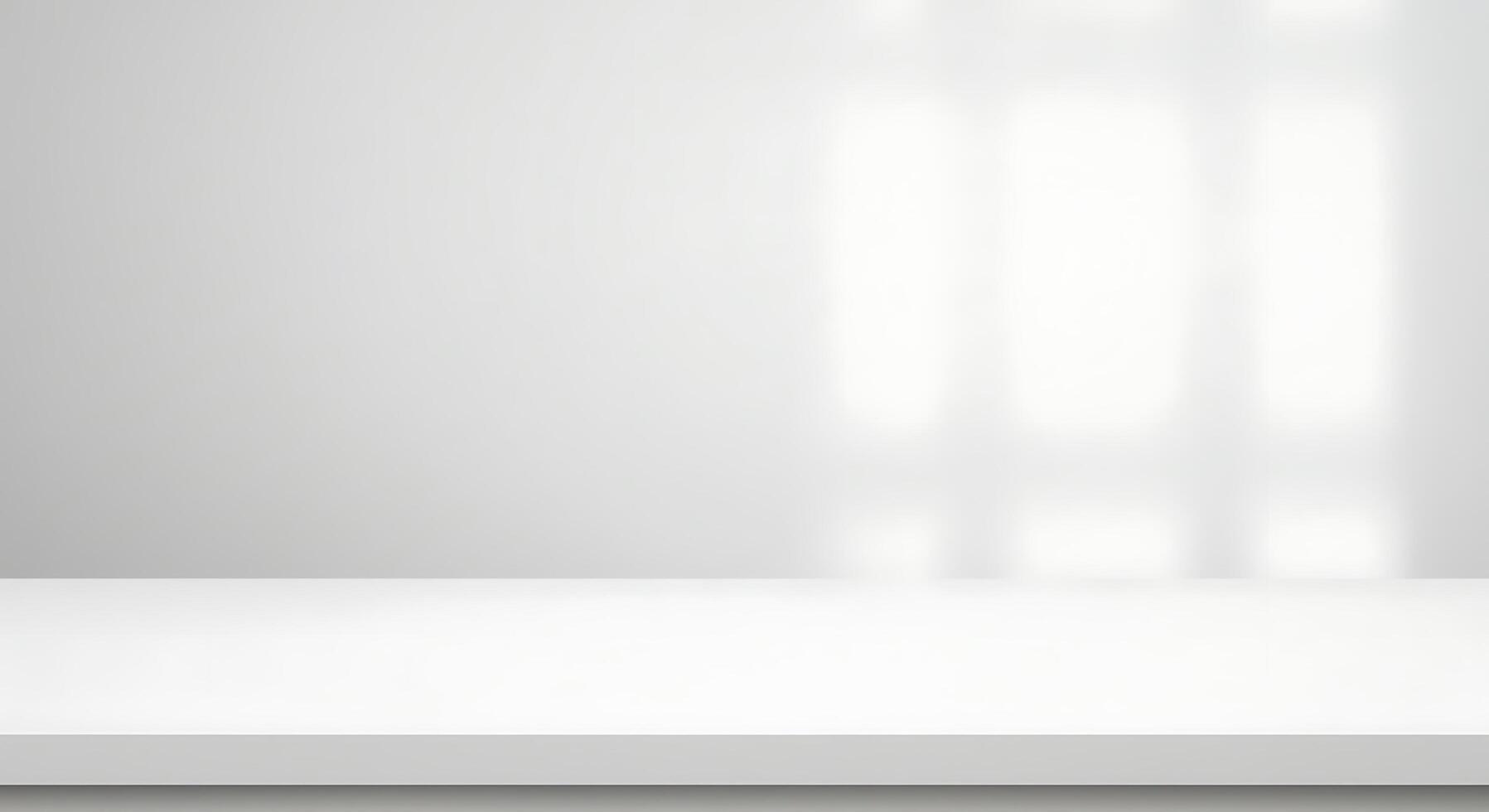 Empty white shelf with light coming through the window photo