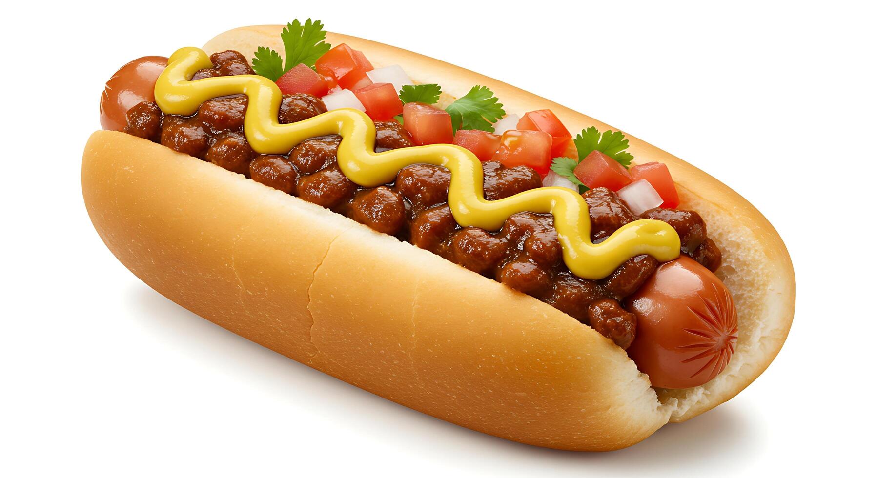 A hot dog with beans and mustard photo