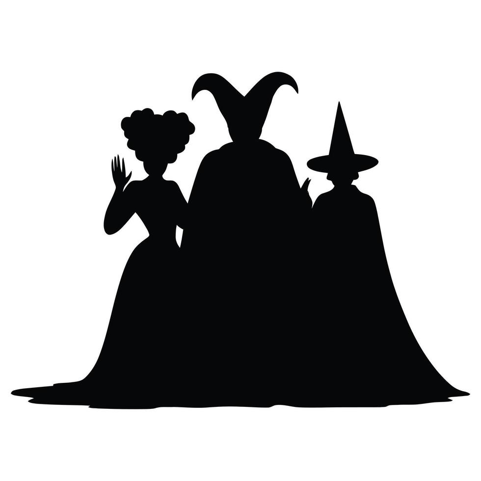 Silhouettes of Three Costumed Figures Fantasy and Halloween Theme vector