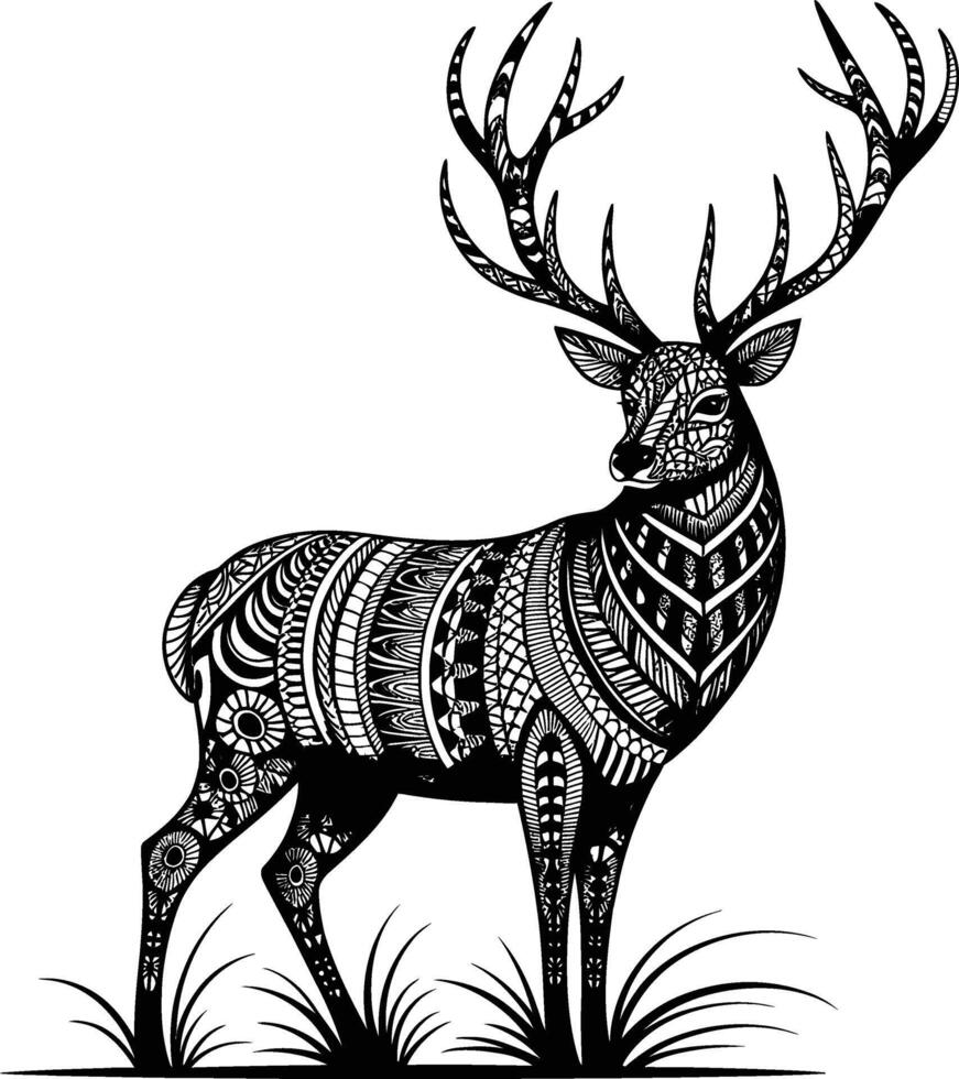Ornamental Deer Silhouette with Decorative Patterns vector