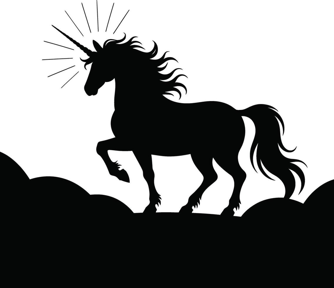 Majestic unicorn silhouette on hills vector