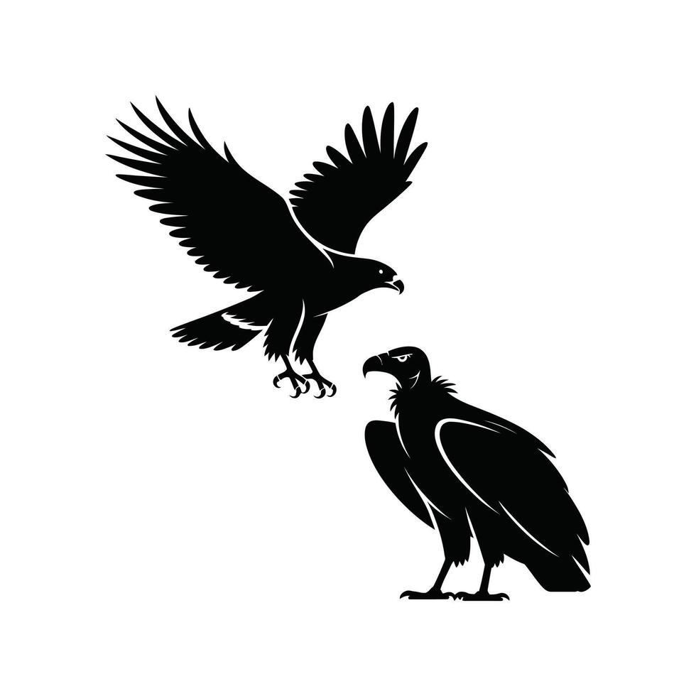 Vultures Silhouette One Flying and One Standing Bird vector