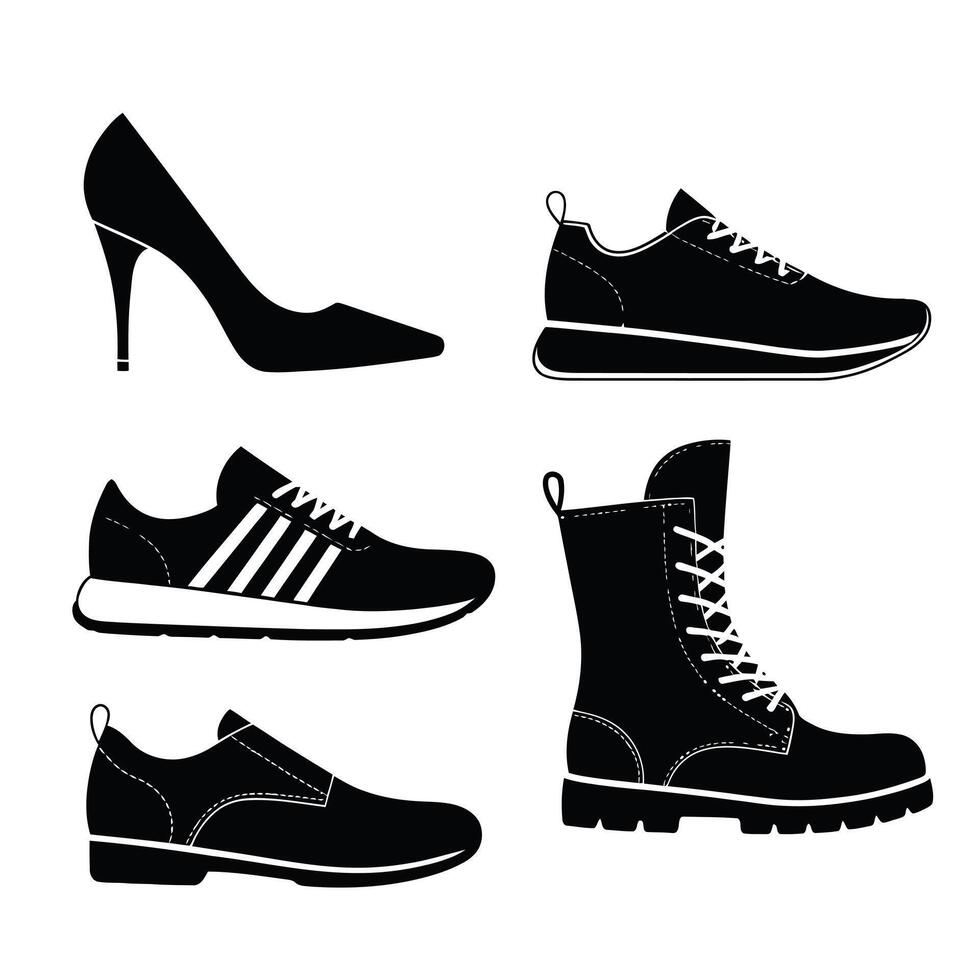 Stylish footwear collection shoes sneakers and boots vector