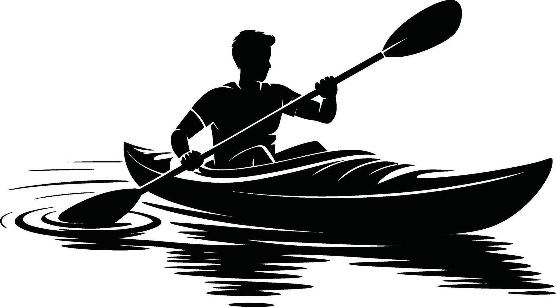 Silhouette of a person kayaking on a calm water surface vector