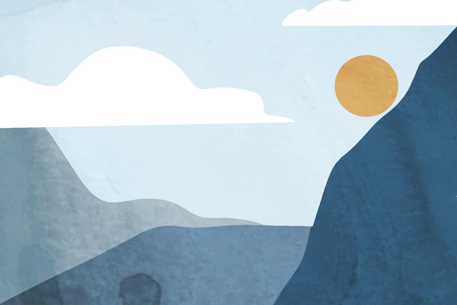 Watercolor minimalist style mountains with paper texture vector