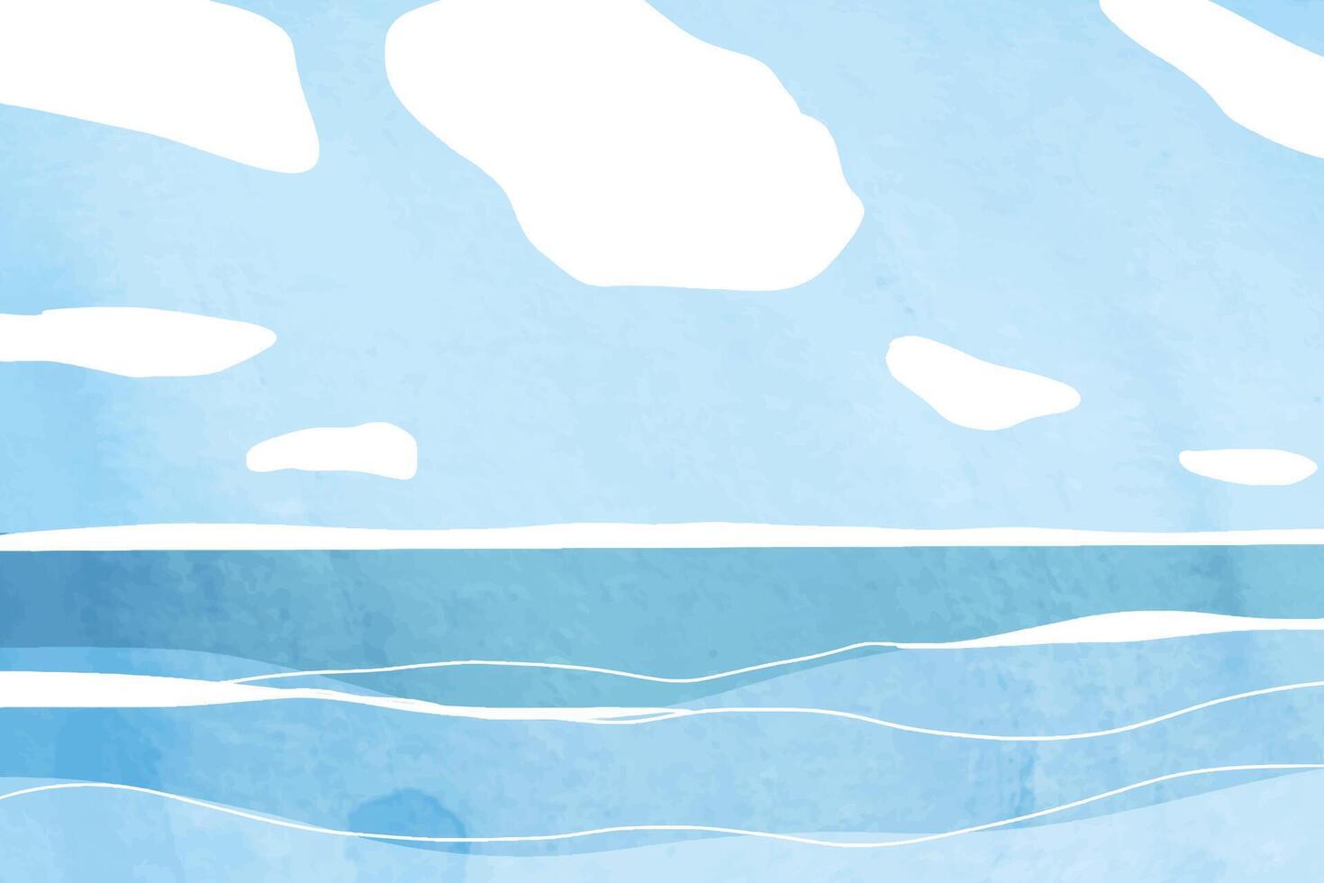 Ocean wave with clear sky watercolor paper texture style vector