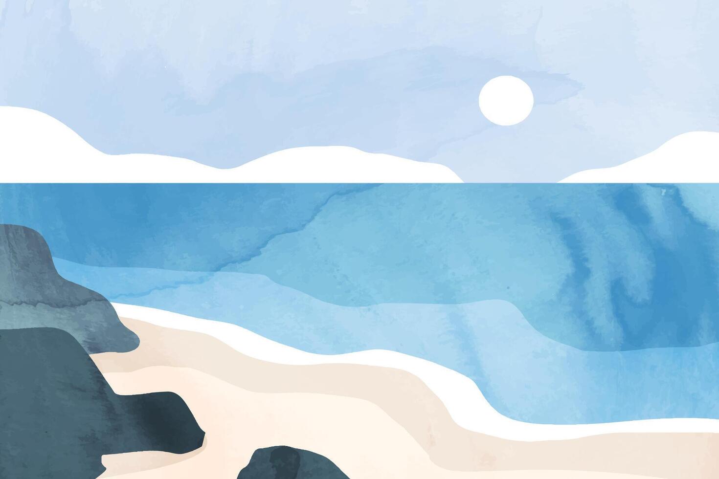 Summer tropical sand beach watercolor with paper texture style vector