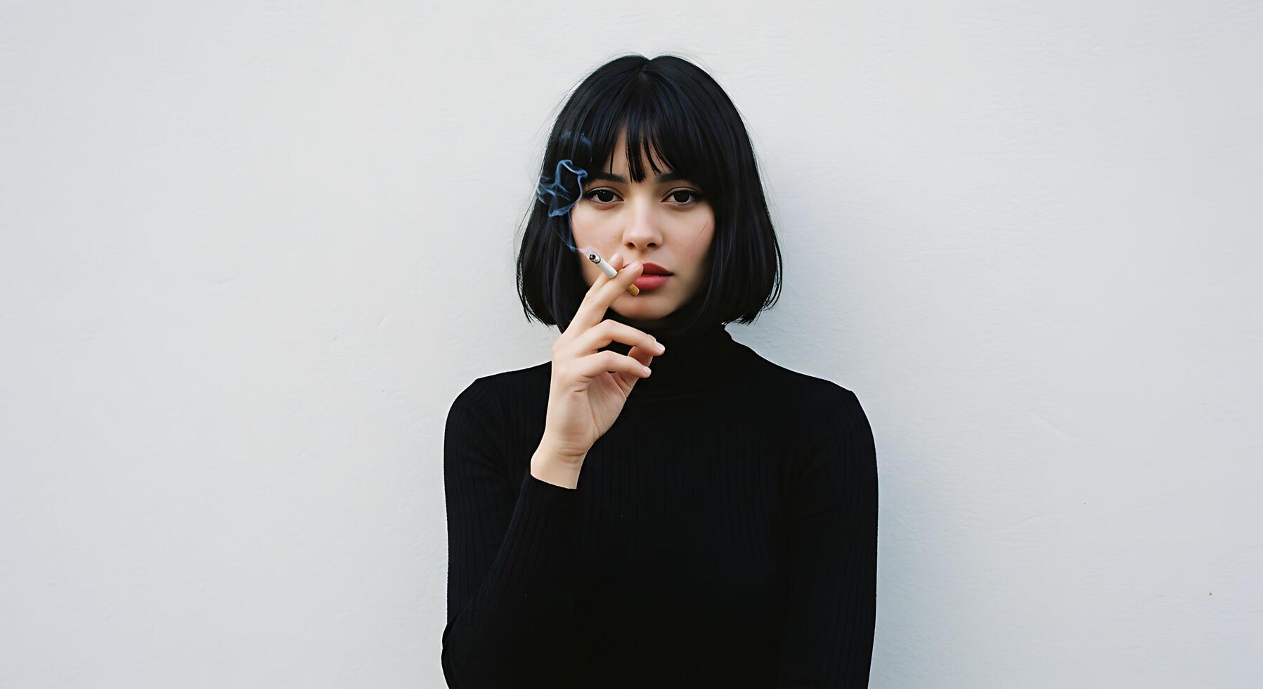 A woman with a cigarette in her mouth photo