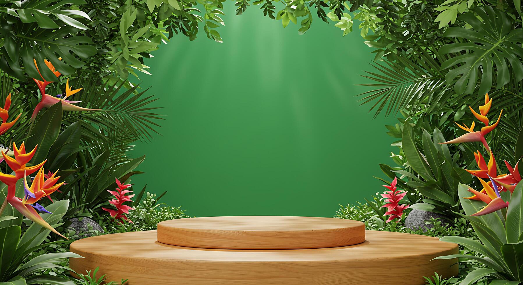 A green screen background with tropical plants and flowers photo