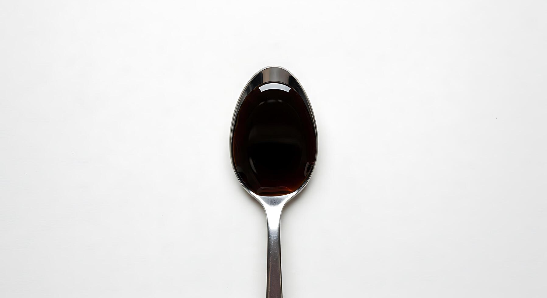 A spoon with a black liquid on it photo
