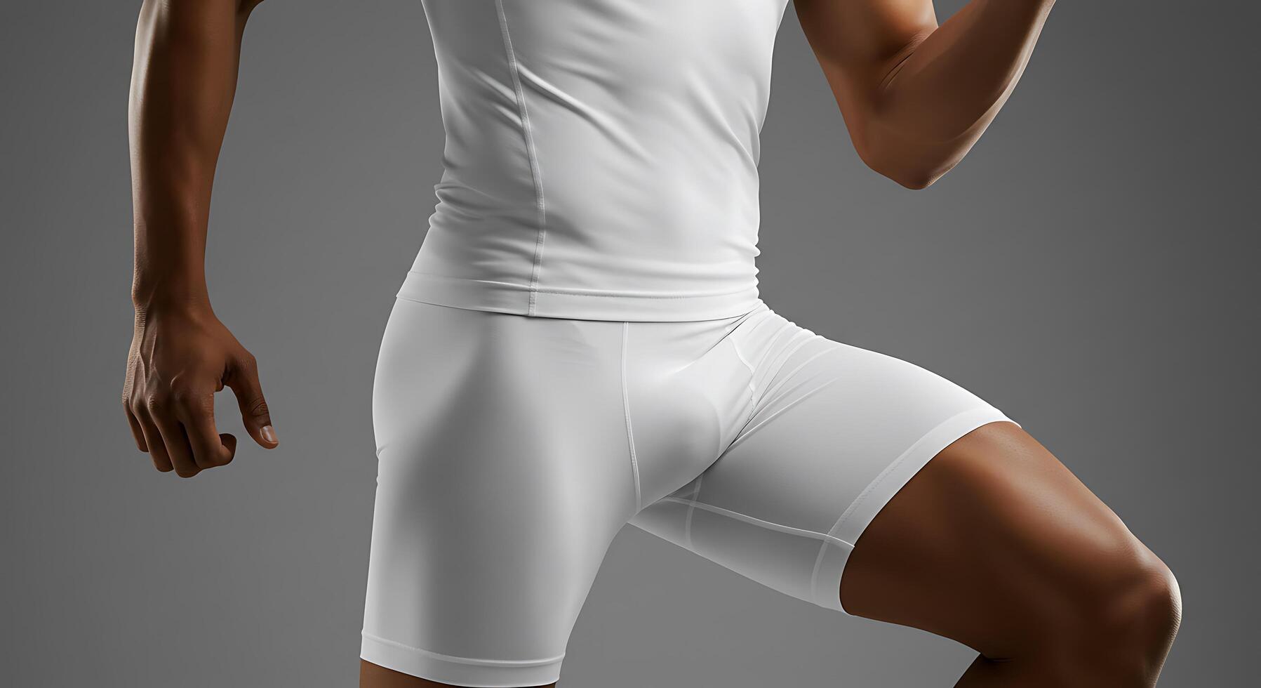 A man in a white shirt and shorts is running photo