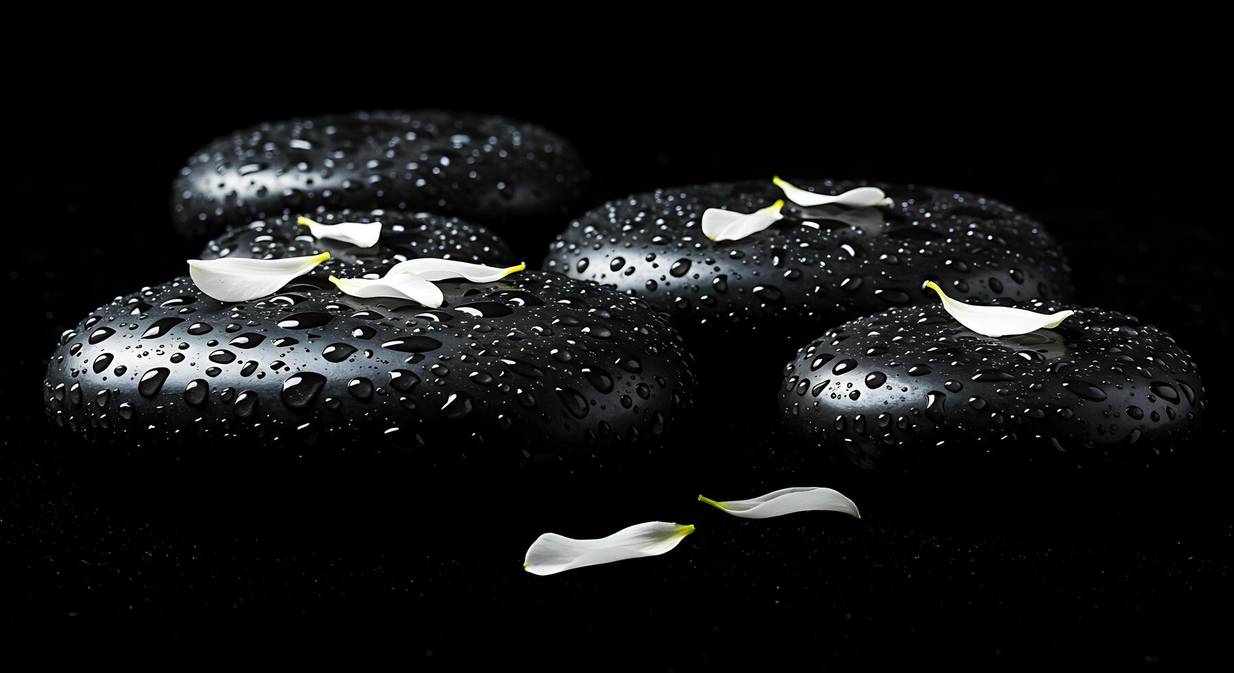 A black stone with white flowers photo