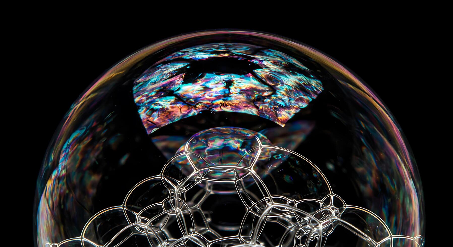 A close up of a bubble with a colorful pattern photo