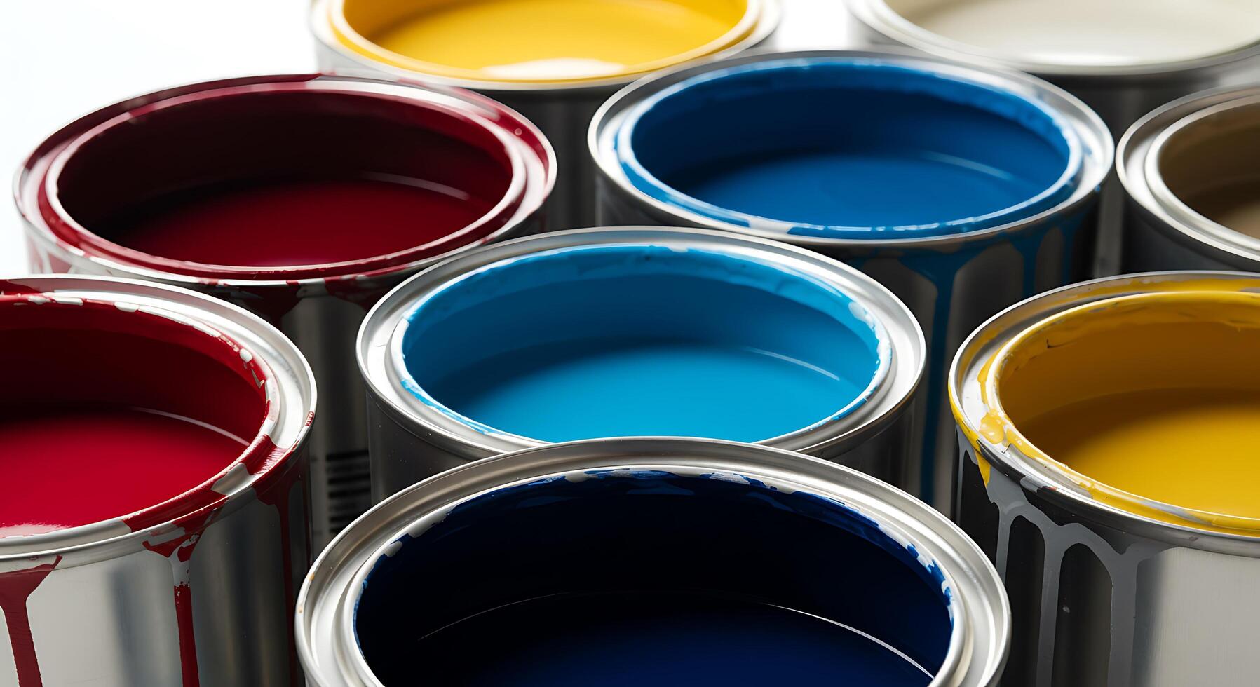 Paint cans with different colors of paint photo