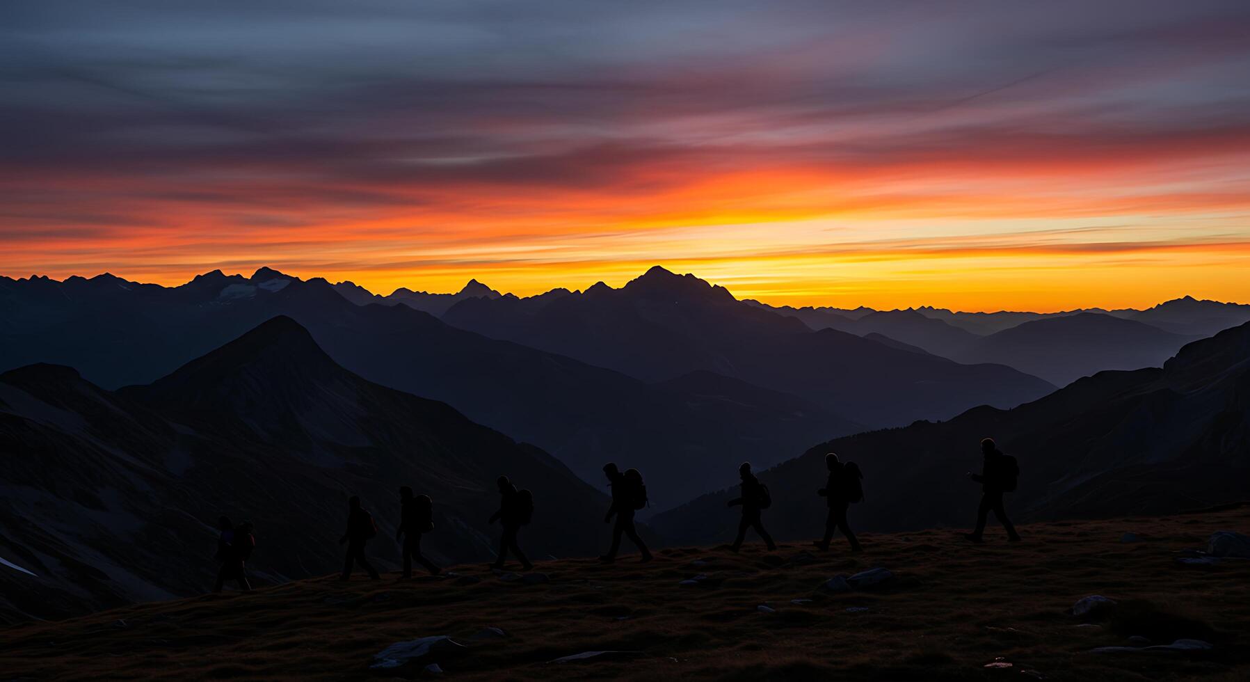 A group of people walking on a mountain photo