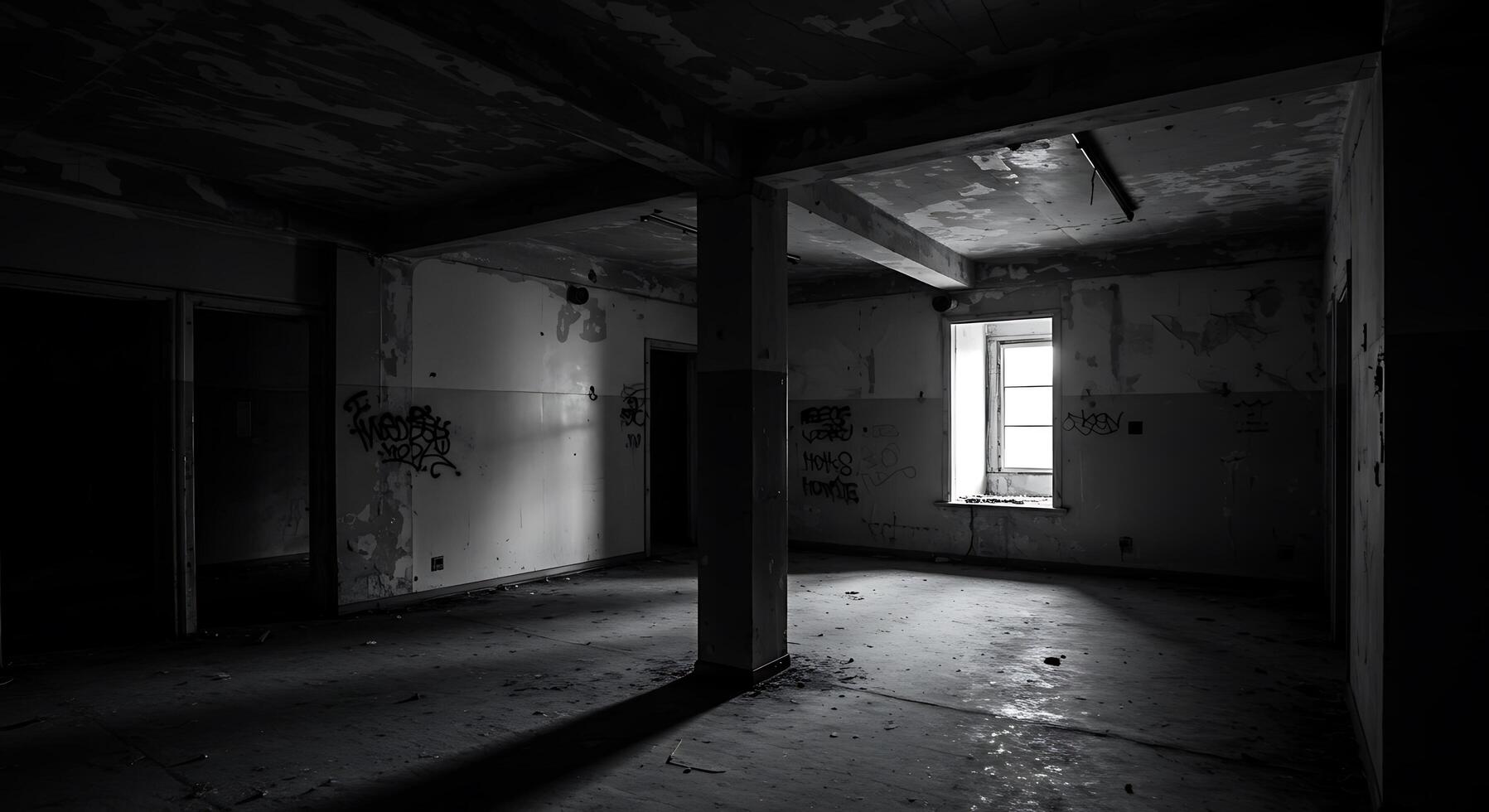 An empty room with a window and a light photo