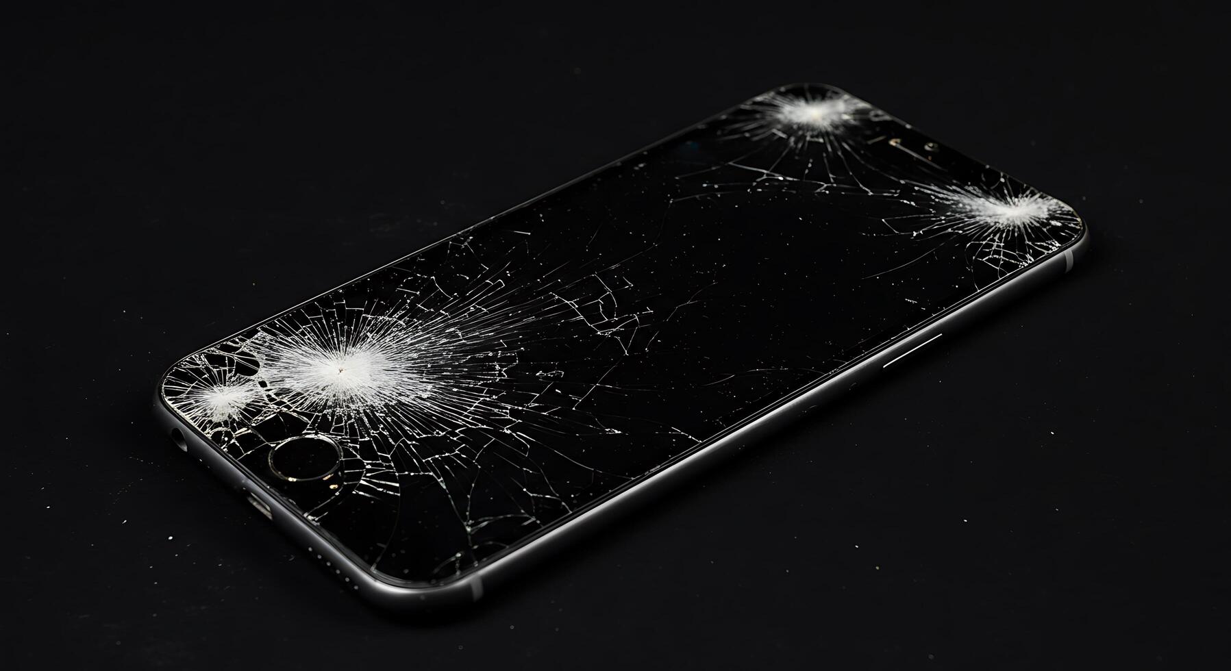 A cracked cell phone with a shattered screen photo