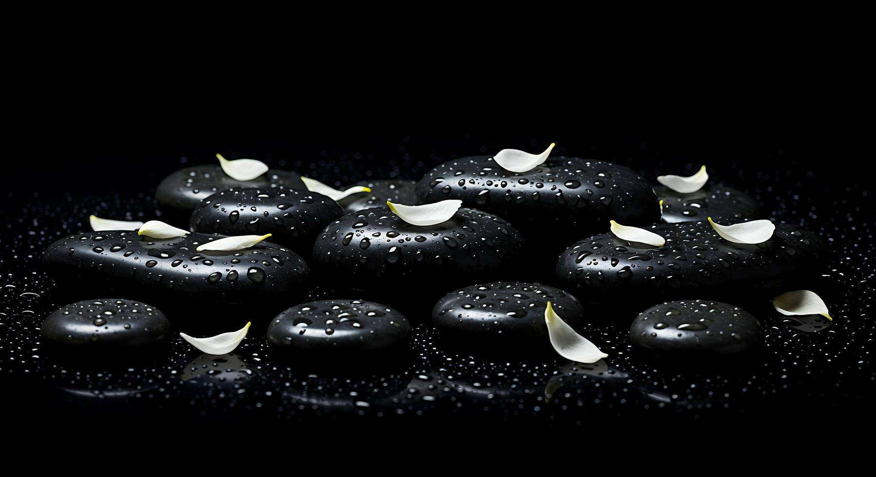 A black stone with white flowers on it photo