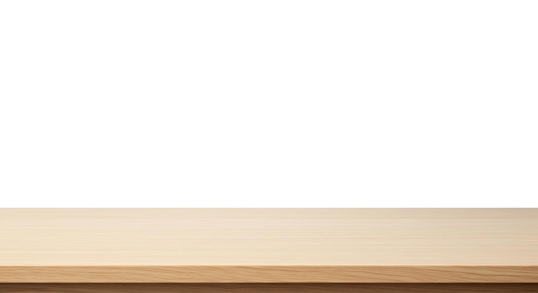 Wooden table top isolated on white background photo