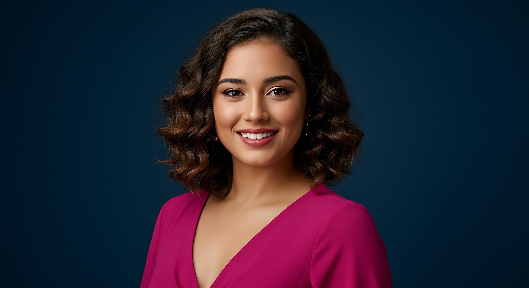 A woman in a pink shirt smiling photo