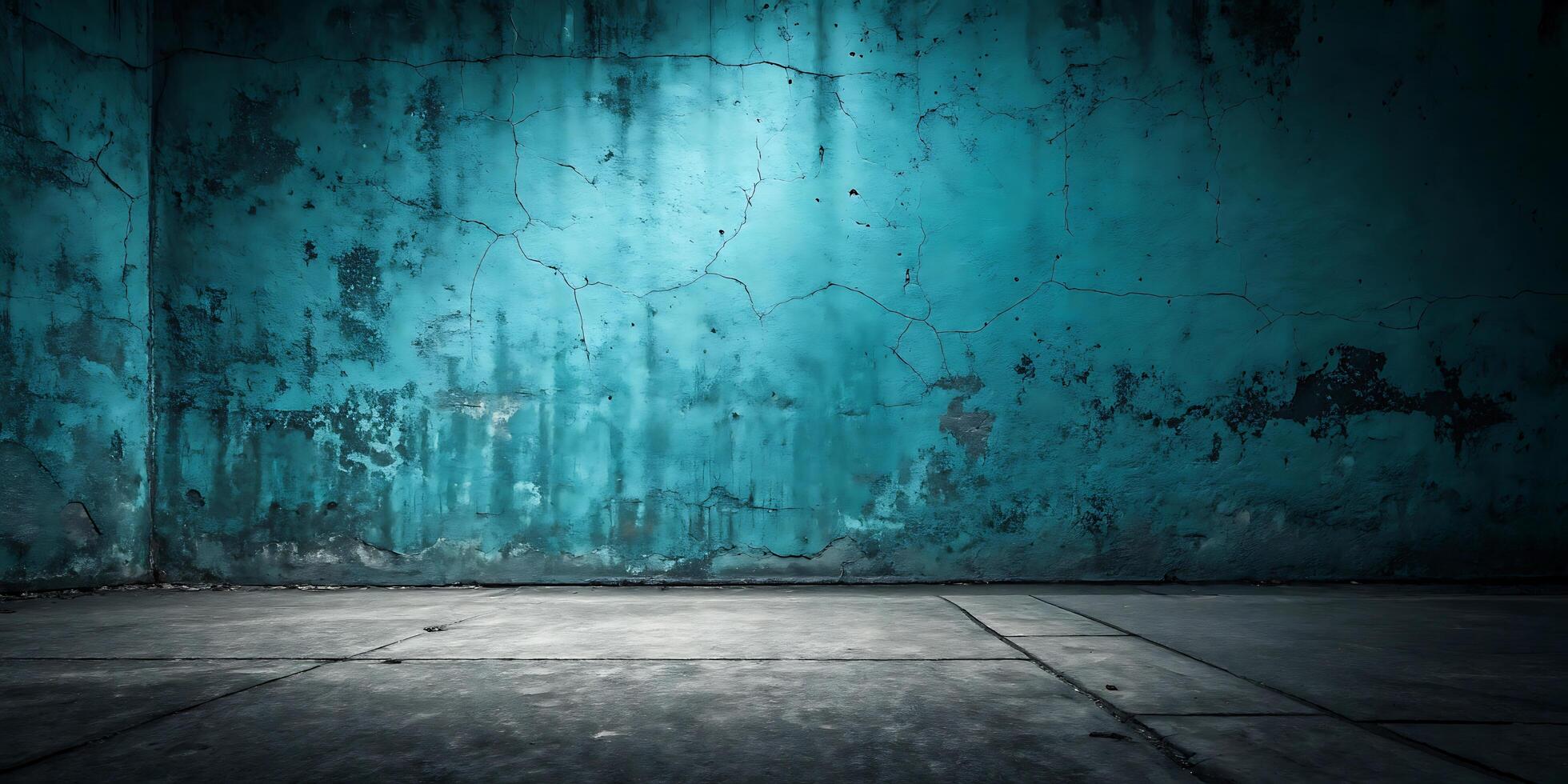 Weathered Teal and Blue Concrete Wall with Distressed Texture and Grunge photo
