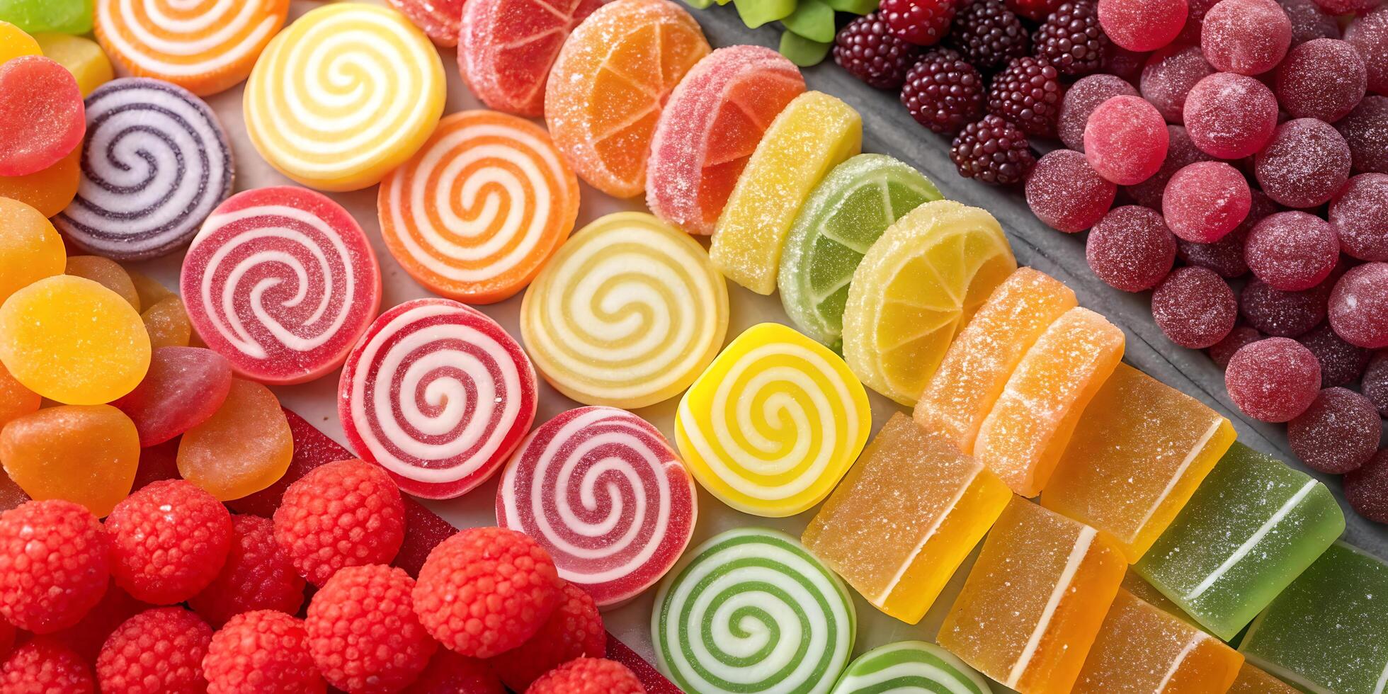 Top Down View of Colorful Jelly Candies Arranged in Geometric Grid photo
