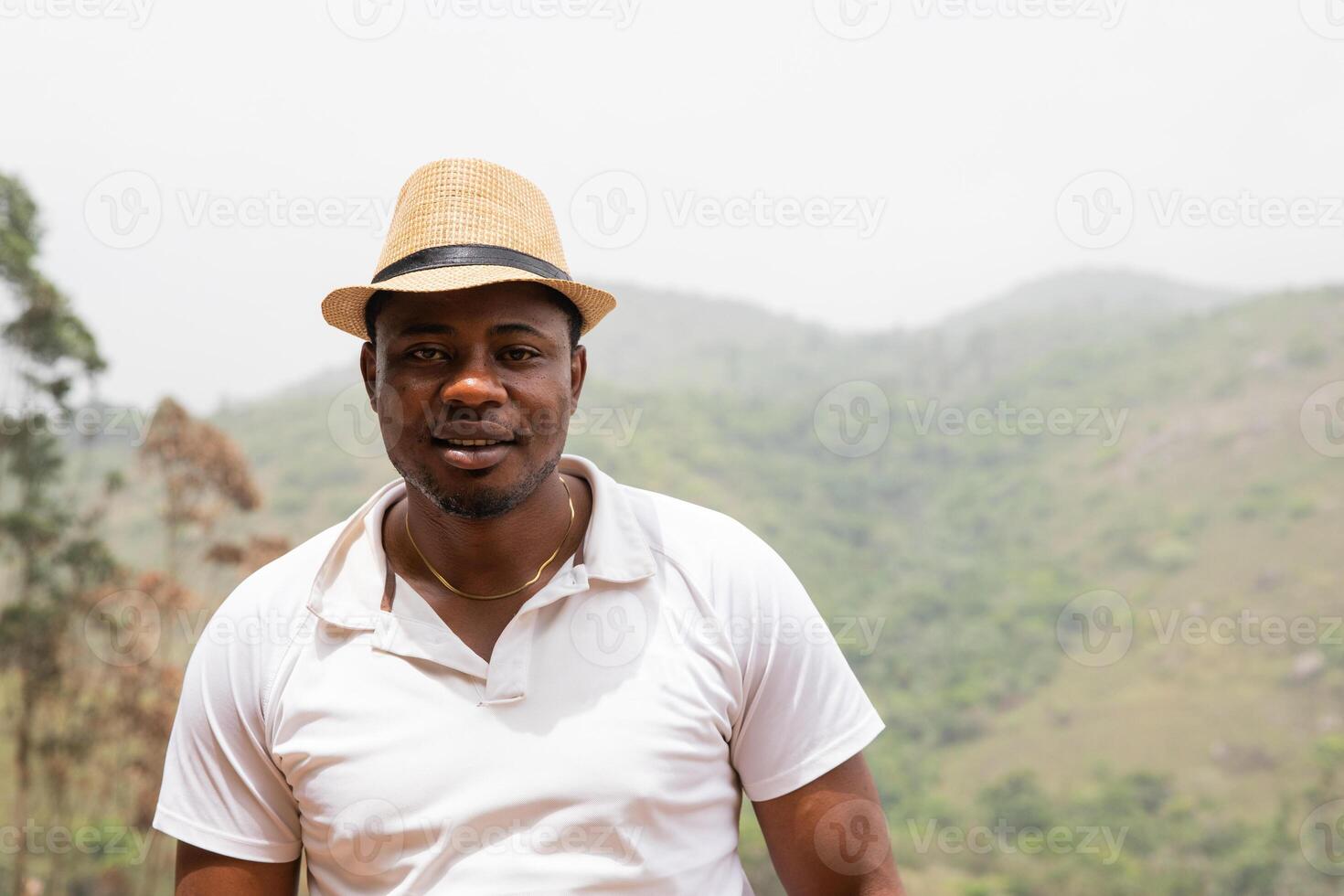 Portrait of an African man outdoors, photo with copy space on the right.