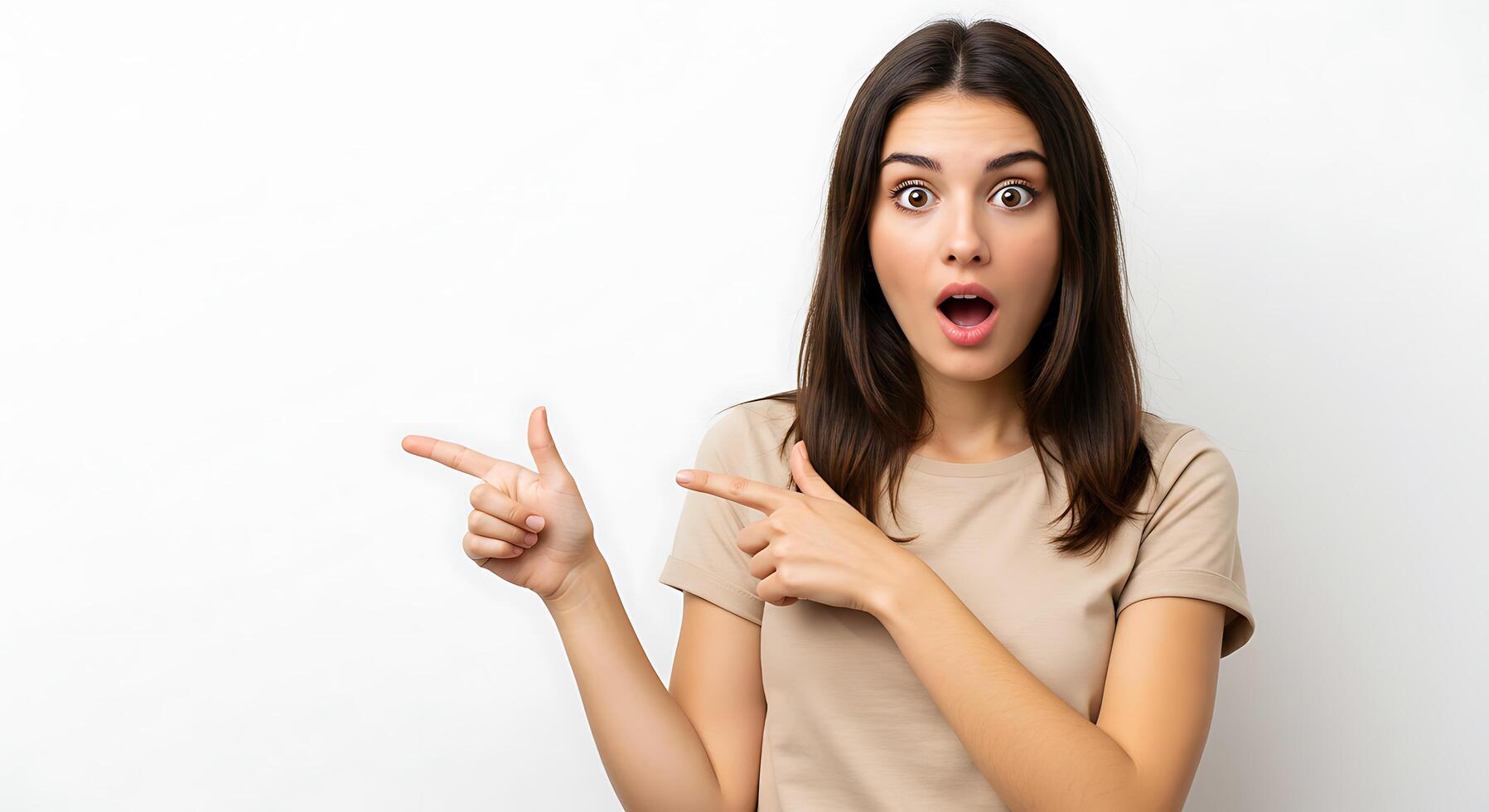 A woman pointing at something with her hand photo